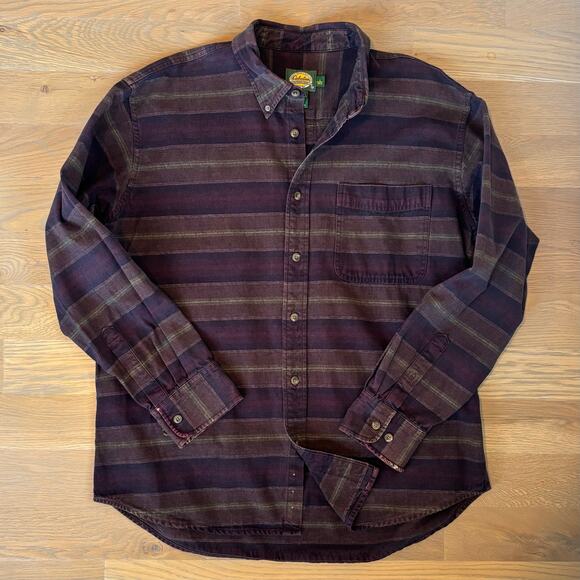 VTG 90s Cabela’s Button Down Shirt Heavy 100% Cotton Striped Mens Size Large - Picture 1 of 6